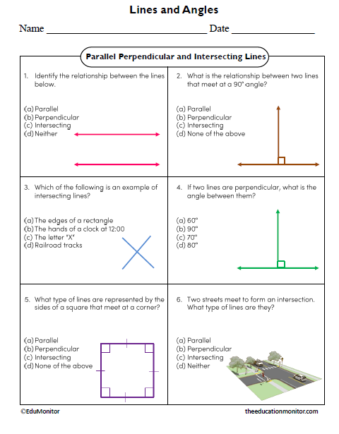 Parallel Perpendicular And Intersecting Lines Seventh Grade Math