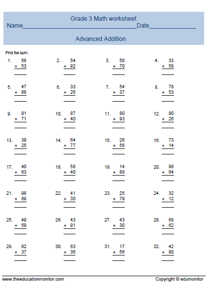 Third Grade Addition Math - EduMonitor | Science, Math, Language Arts