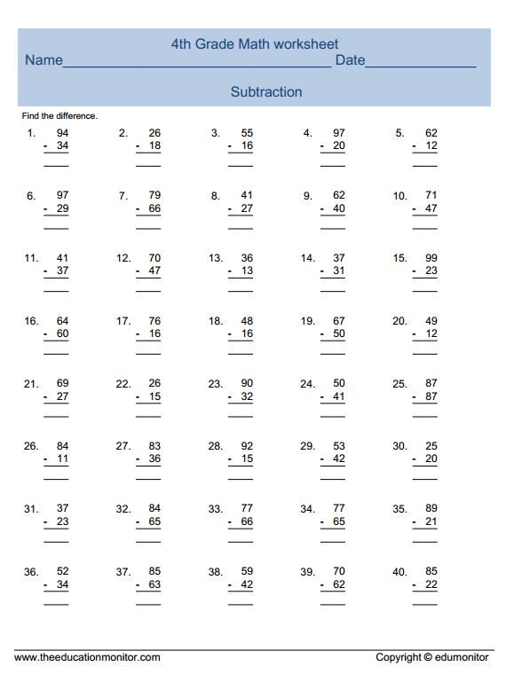 Subtraction Math - EduMonitor