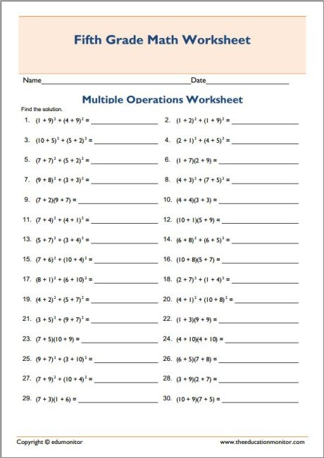 Grade 5 Interactive Math Skills - Multiple Operations Worksheets ...