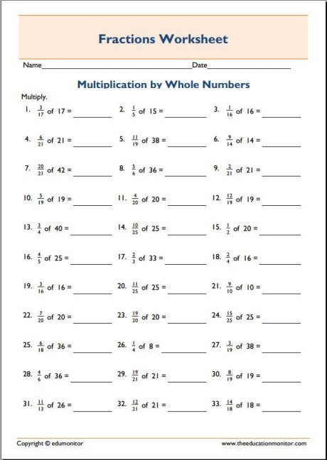 Product of Whole Number with Fractions - EduMonitor