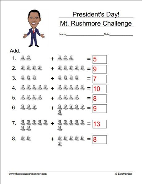 Free Math Worksheets- President's Day - EduMonitor | Science, Math ...