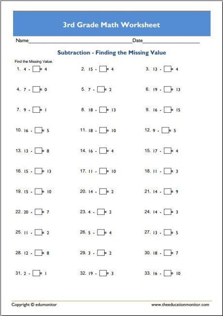 3rd Grade Math Worksheet Printables - EduMonitor