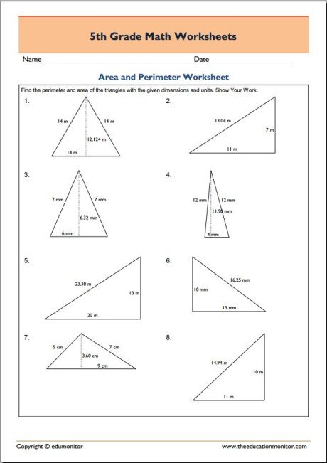 5th Grade Printable Math Worksheets on Area and Perimeter - pdf ...