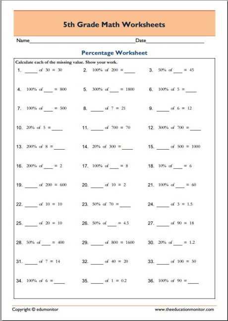 5th Grade Math Worksheets for Download - EduMonitor | Science, Math ...
