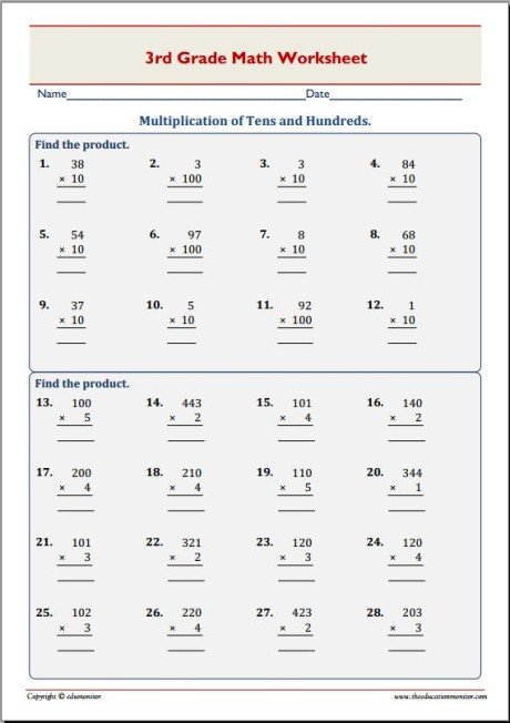 MultiplyingTens Hundreds 3rd Grade Math - EduMonitor