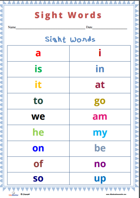 Sight words for first grade worksheets free - EduMonitor