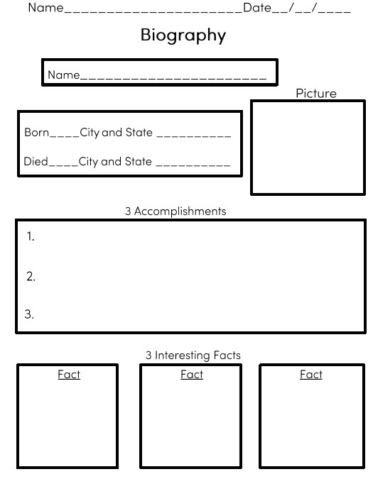 Free Biography Worksheets Printable for kids