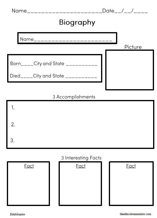 Free Biography Worksheet Printable for kids