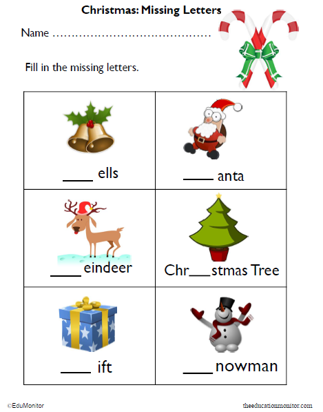 Grade 1 Christmas Missing Letters Spelling Worksheet - EduMonitor ...