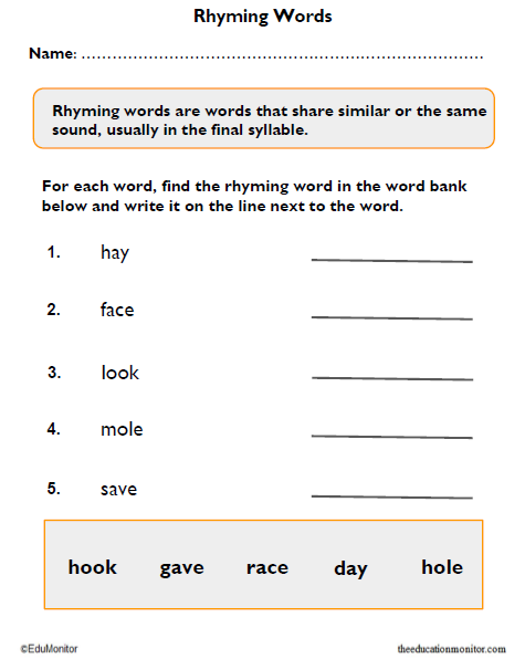 First Grade Rhyming Words Vocabulary Worksheet
