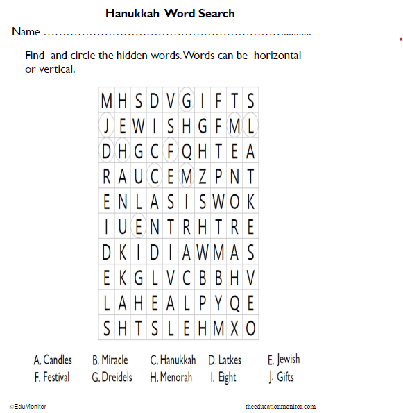Happy Hanukkah! Free Word Search