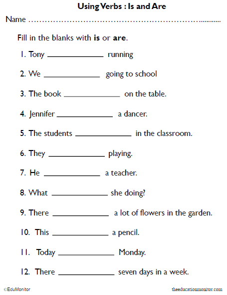 Using Verbs 'is' and 'are' Language Arts Worksheet - EduMonitor ...