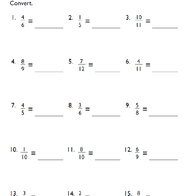 Fractions to Decimals Worksheets pdf