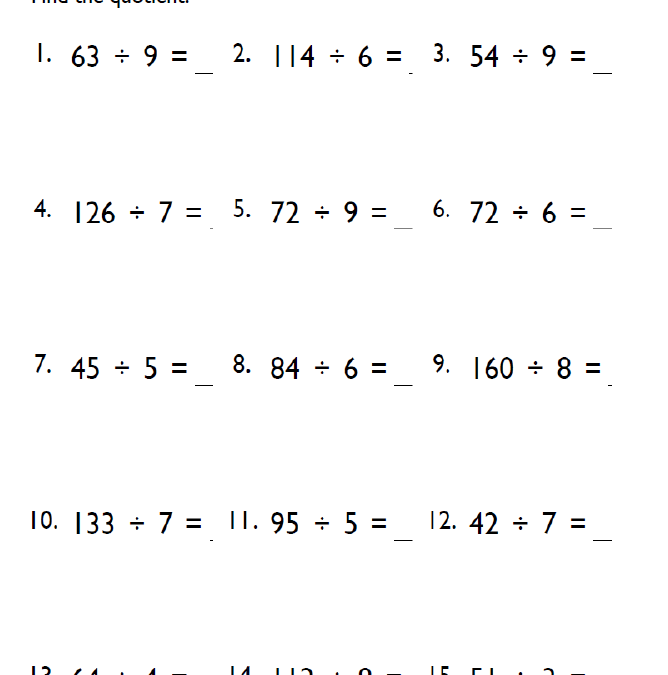 4th Grade Division Math Worksheets