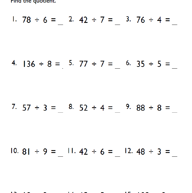Fourth Grade Division Math Worksheet