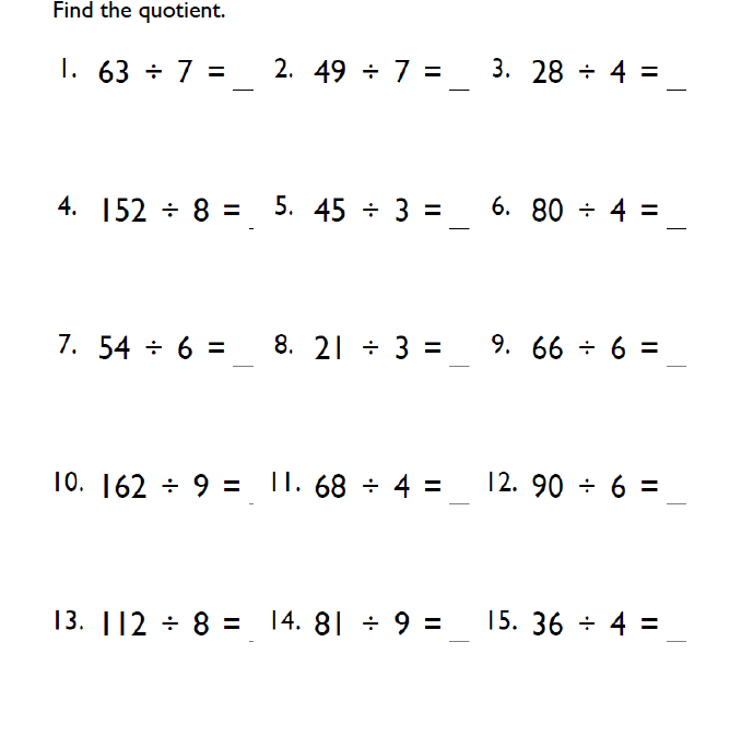 Fourth Grade Division Math Worksheet