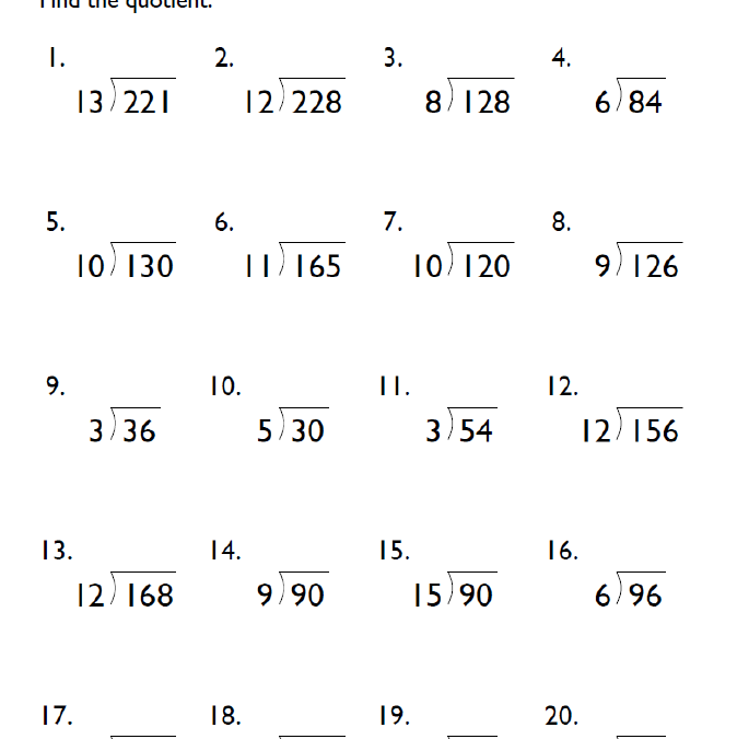 Downloadable 4th Grade Math Division Worksheet