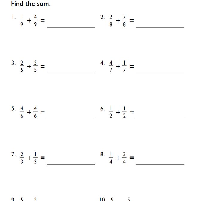 Downloadable Fourth-Grade Fractions Addition Worksheet