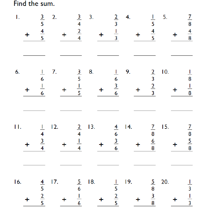 4th Grade Fractions Addition Worksheet