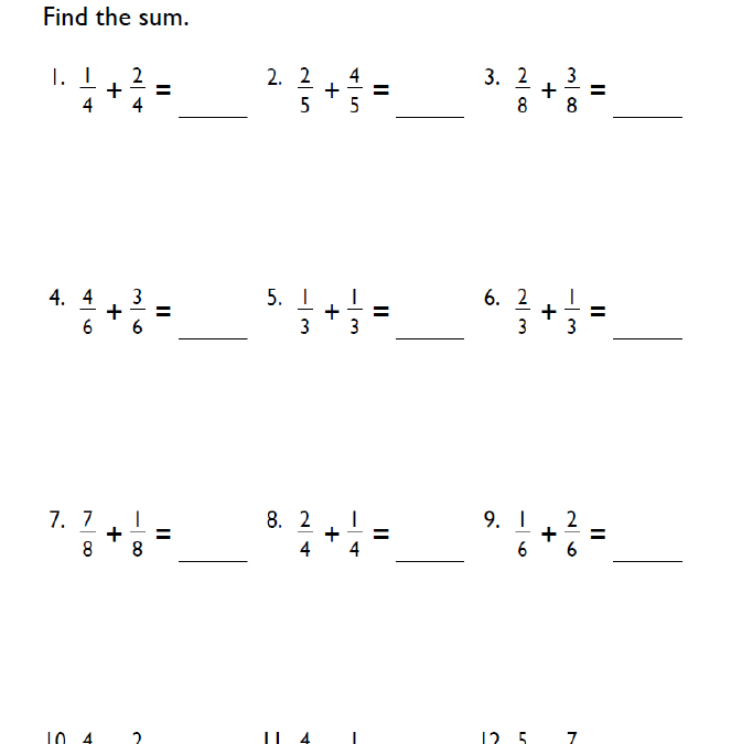 Grade 4 Fractions Addition Worksheet