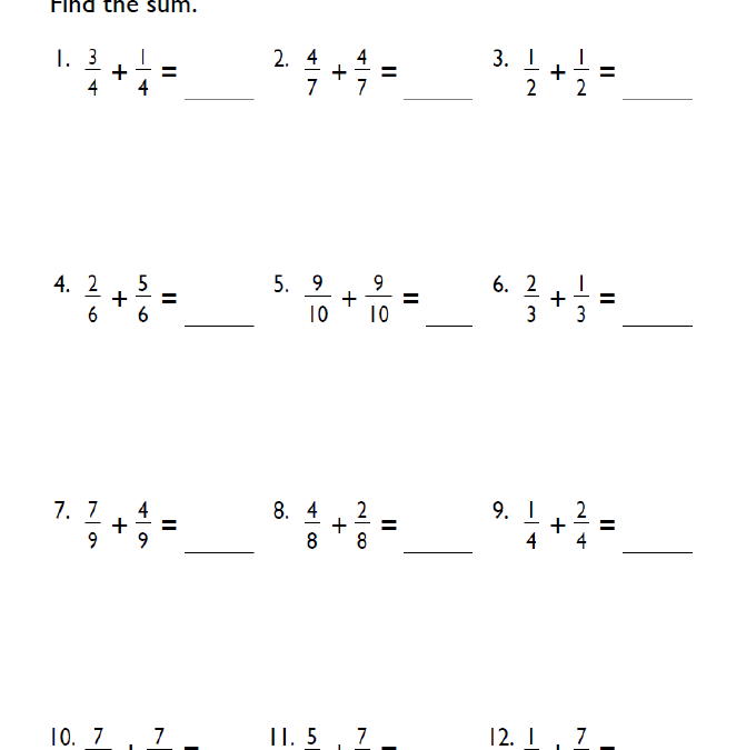 Fourth Grade Fractions Addition Worksheet