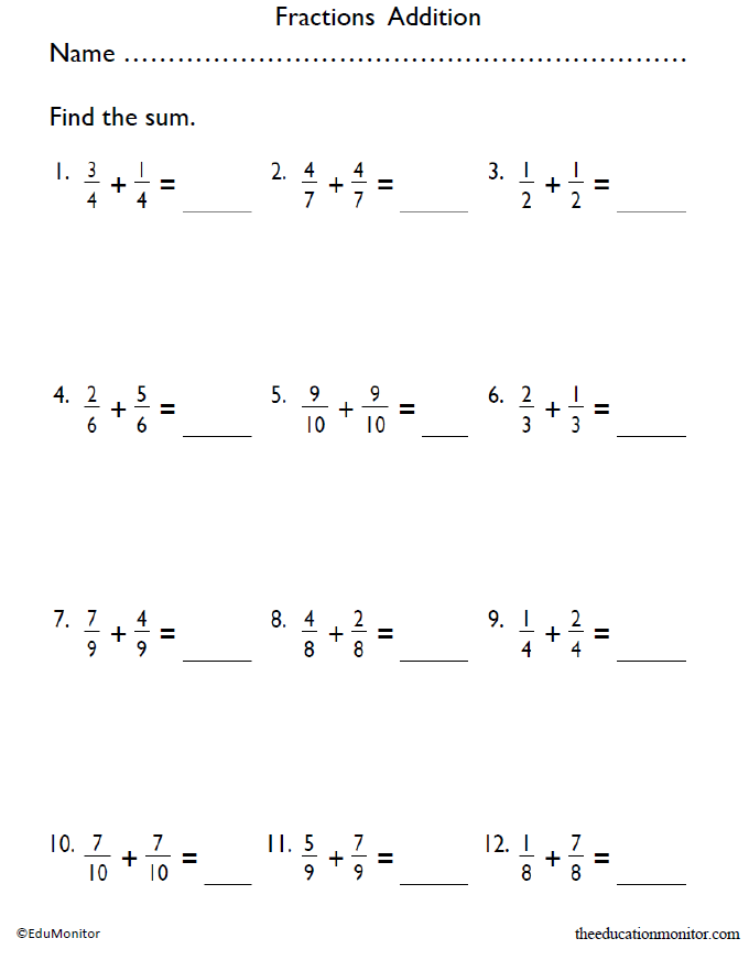 fractions addition worksheets fractions addition worksheets