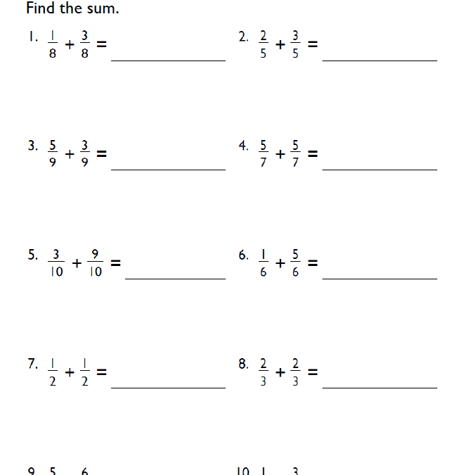 Printable Grade 4 Fractions Addition Worksheet