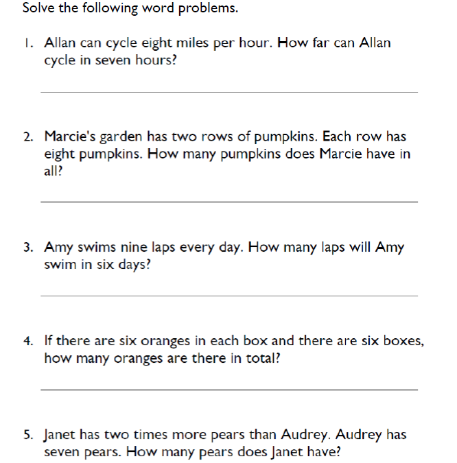 Fourth Grade Multiplication Word Problems Math Worksheet