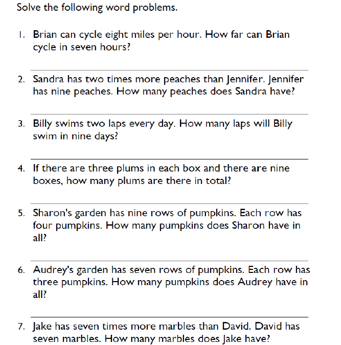 Grade 4 Word Problems Multiplication Worksheets
