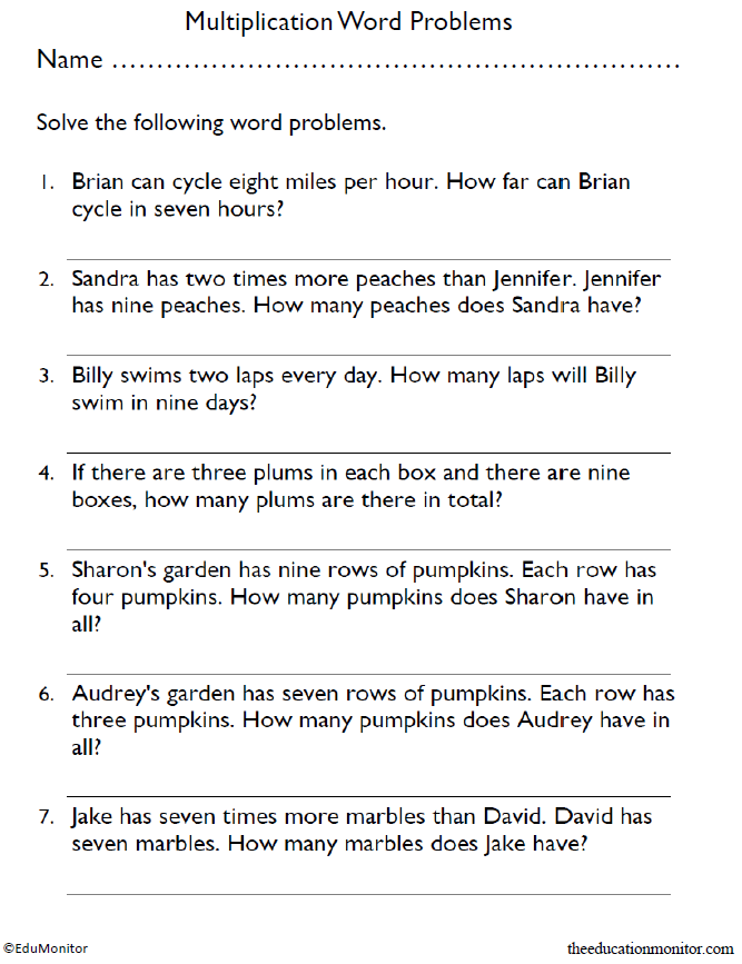 Grade 4 Word Problems Multiplication Worksheets - EduMonitor | Science ...