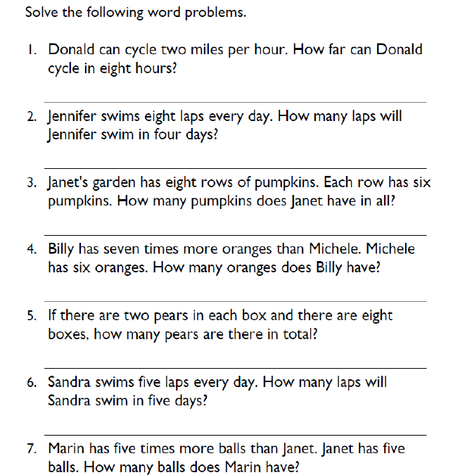 Fourth Grade Multiplication Word Problems