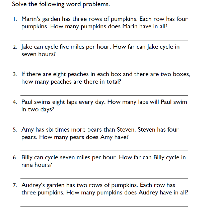 4th Grade Word Problems Multiplication Worksheets