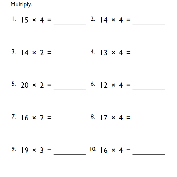 Fourth Grade Multiplication Worksheet