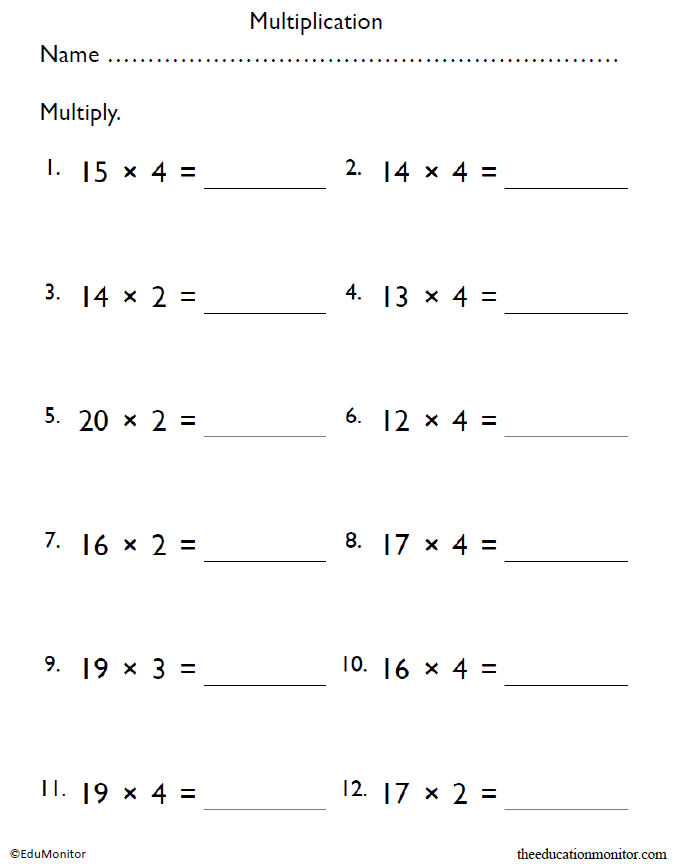 Fourth Grade Multiplication Worksheets