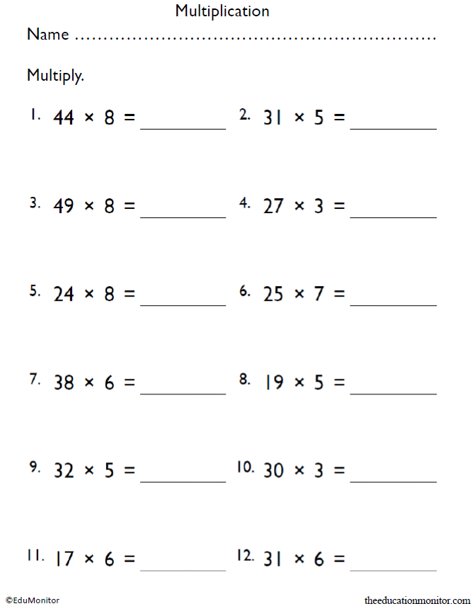 Grade 4 Multiplication Worksheet - EduMonitor | Science, Math, Language ...