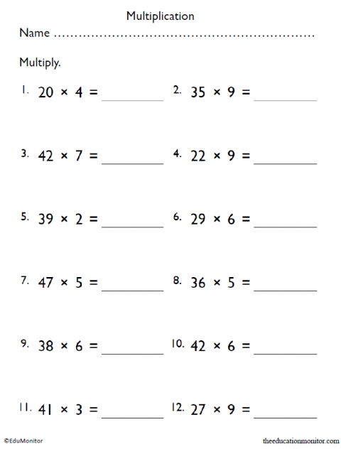 Fourth Grade Multiplication Worksheet - EduMonitor | Science, Math ...