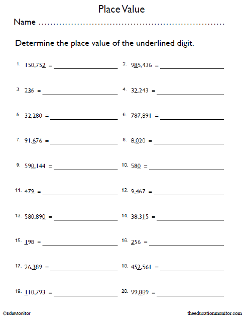 Mathematics Place Value Worksheet for 4th Grade - EduMonitor