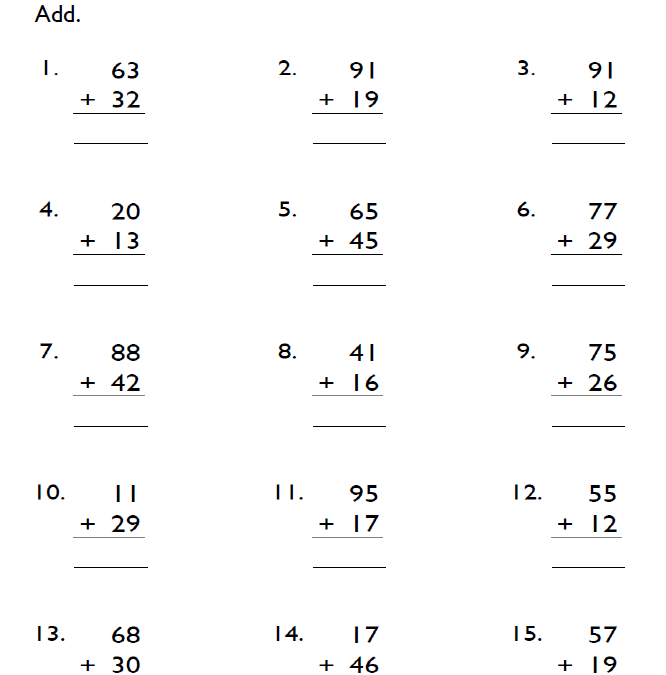 Fourth Grade 2-Digit Addition Worksheets