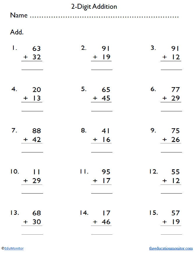 Fourth Grade 2-Digit Addition Worksheets - EduMonitor