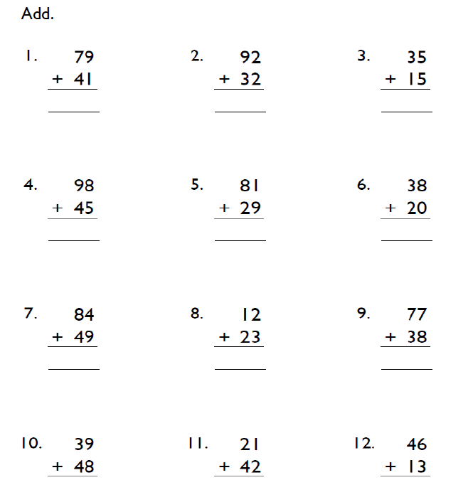 4th Grade 2-Digit Addition Printables