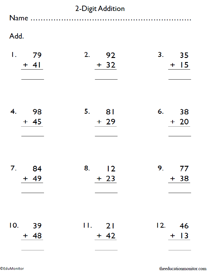 4th Grade 2-Digit Addition Worksheets