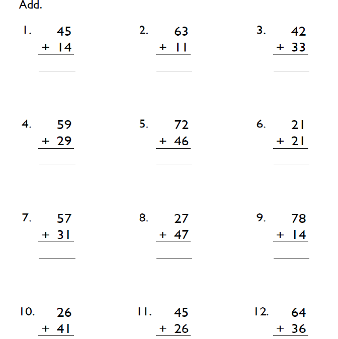 Fifth Grade 2-Digit Addition Worksheets