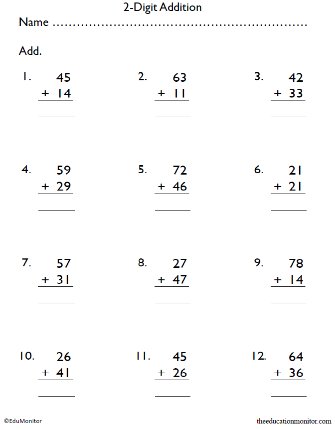 Fifth Grade 2-Digit Addition Worksheets - EduMonitor | Science, Math ...