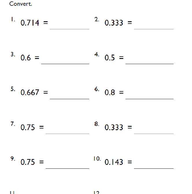 Grade 5 Converting Decimals to Fractions Math Worksheet