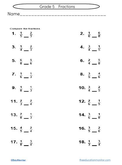 Grade 5 Fractions Worksheets