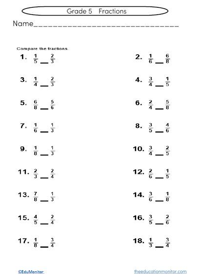 Grade 5 Fractions Worksheets with Answer Key - EduMonitor | Science ...