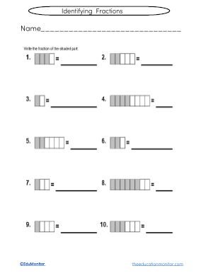 Identifying fractions worksheets