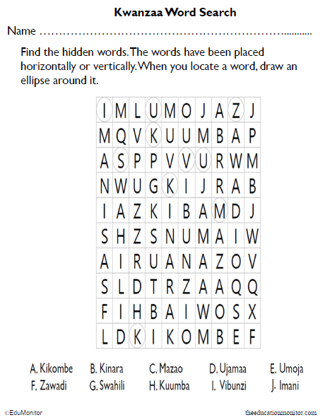 Kwanzaa Holiday Worksheets for kids