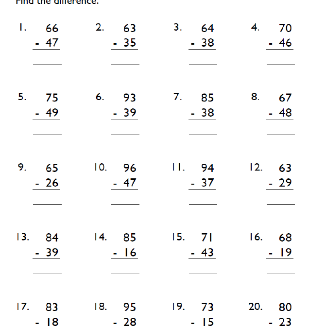 5th Grade 2-Digit Subtraction Worksheet